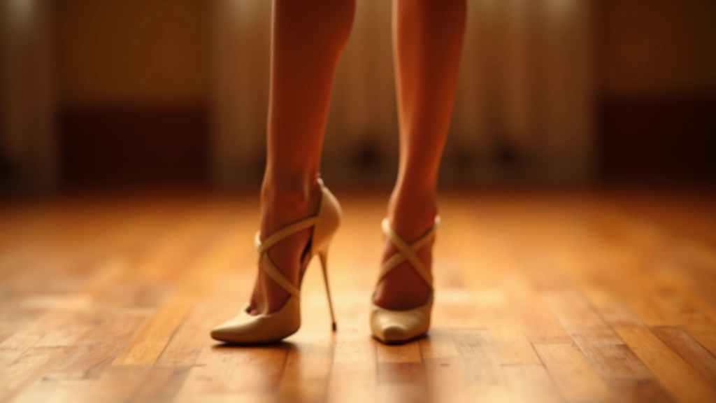 Dancer's feet showing proper salsa positioning and weight distribution on a polished dance floor